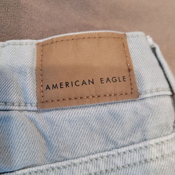 American Eagle Mom Jeans Sz 0 Short (24x25) Green Destroyed Denim Retro Y2K - Picture 6 of 8